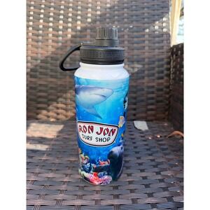 Ron Jon Surf Shop 3D Marine Life Water Bottle 36oz Shark Dolphin Sea Turtle Blue